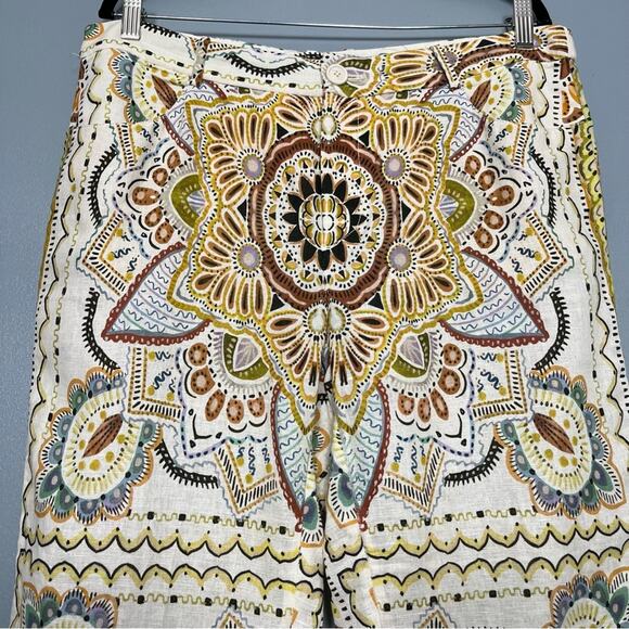 Zara Linen Blend Abstract Paisley Mini Flare Trouser Pant Women’s Size XL - Picture 3 of 14